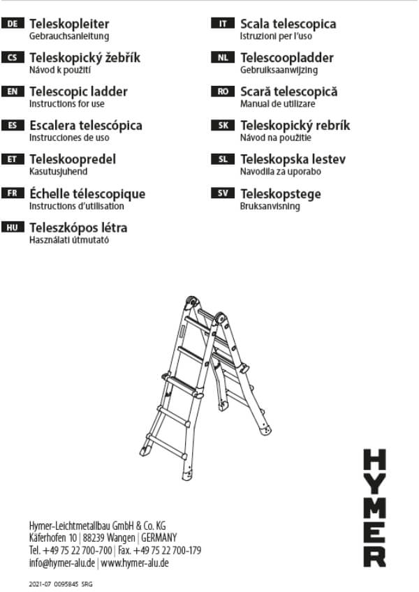 Hymer Telescopic Multipurpose Ladder Manual Murdoch International